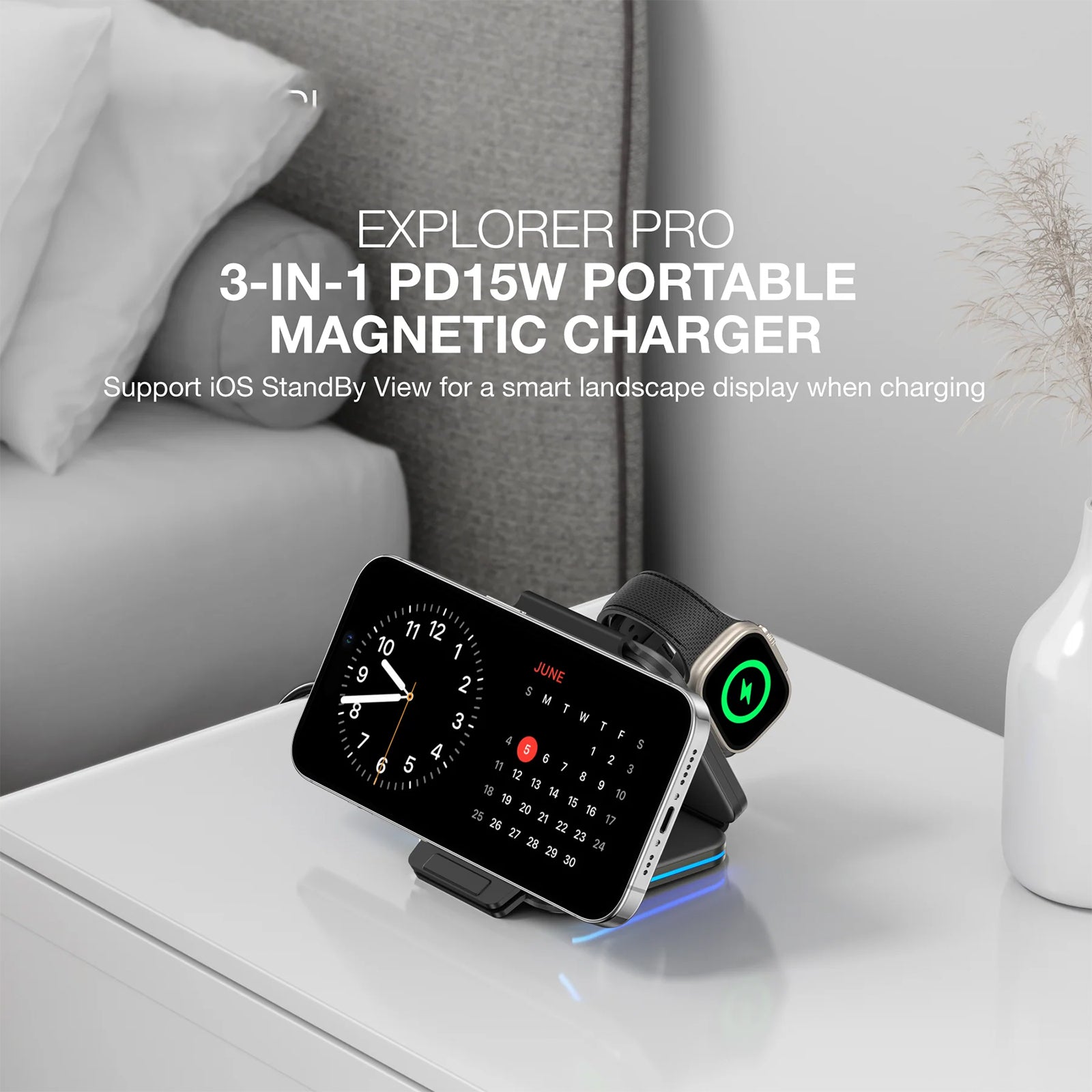 AMAZING THING EXPLORER PRO 3IN1 PD 15W PORTABLE WIRELESS CHARGER WITH 1.2M USB-C TO USB-C CABLE AMAZING THING EXPLORER PRO 3IN1 PD 15W PORTABLE WIRELESS CHARGER WITH 1.2M USB-C TO USB-C CABLE