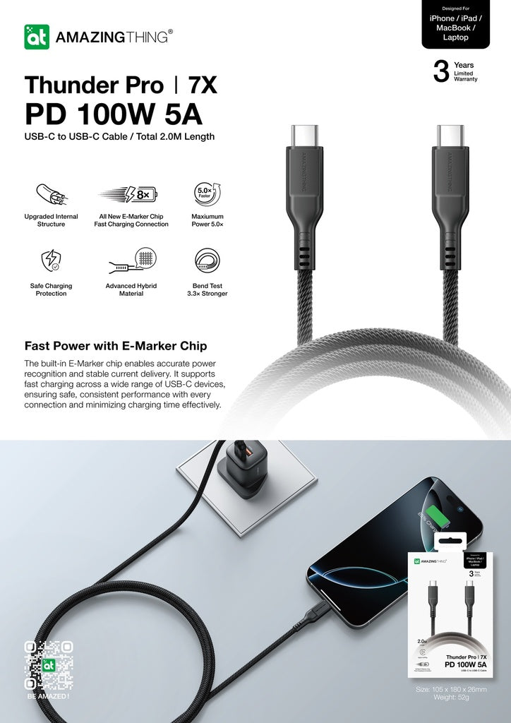Amazingthing Thunder Pro I 7x USB-C to USB-C 100W 2m Cable Amazingthing Thunder Pro I 7x USB-C to USB-C 100W 2m Cable