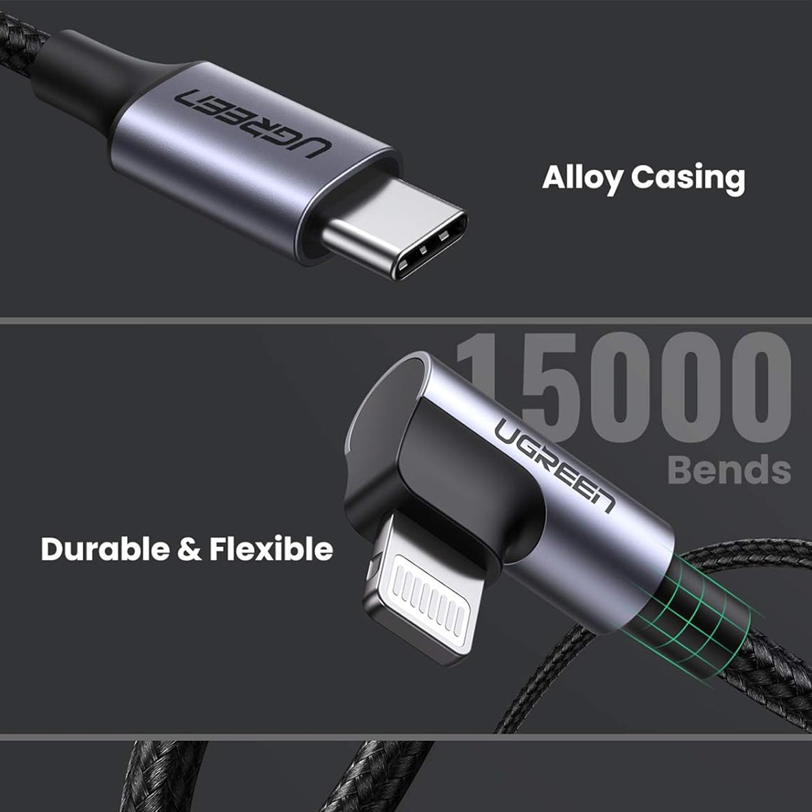 UGREEN USB-C to Angled Lightning Cable Aluminum Shell Braided 2M UGREEN USB-C to Angled Lightning Cable Aluminum Shell Braided 2M