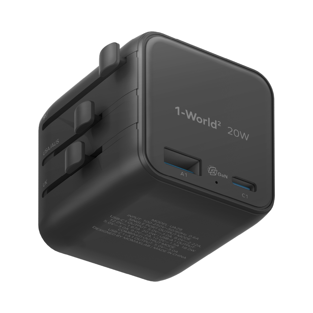 MOMAX 1-WORLD 20W UNIVERSAL 2 PORT TRAVEL ADAPTER MOMAX 1-WORLD 20W UNIVERSAL 2 PORT TRAVEL ADAPTER