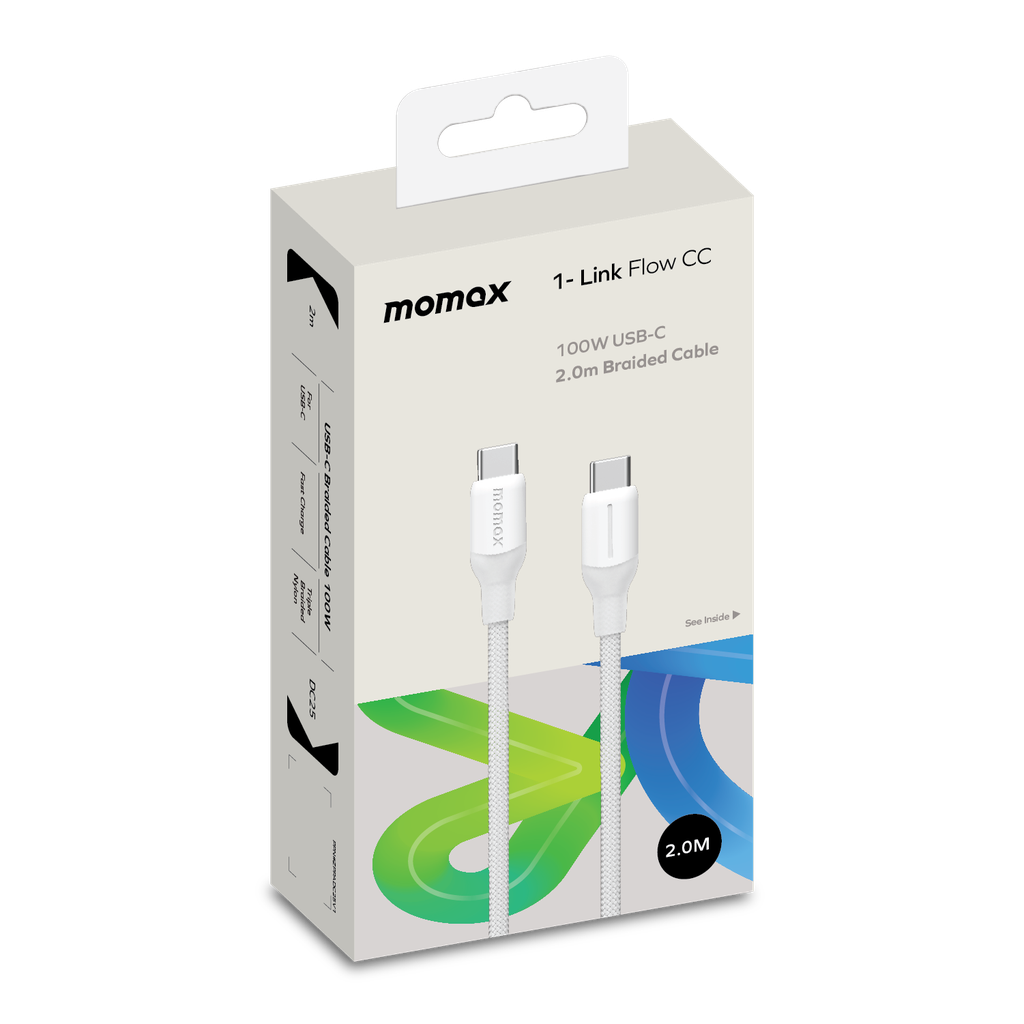 MOMAX 1-LINK FLOW 100W USB-C TO USB-C CABLE 2M MOMAX 1-LINK FLOW 100W USB-C TO USB-C CABLE 2M