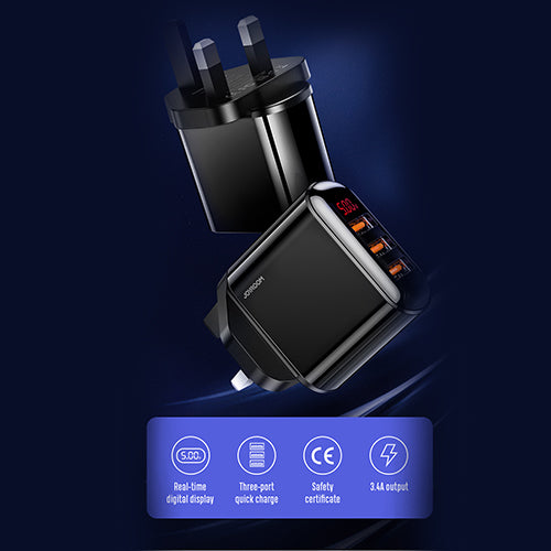 JOYROOM Leijing Series 3.4A Smart Digital Display Travel Charger - 3USB UK - BLACK JOYROOM Leijing Series 3.4A Smart Digital Display Travel Charger - 3USB UK - BLACK
