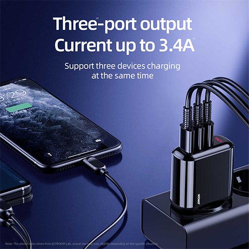 JOYROOM Leijing Series 3.4A Smart Digital Display Travel Charger - 3USB UK - BLACK JOYROOM Leijing Series 3.4A Smart Digital Display Travel Charger - 3USB UK - BLACK