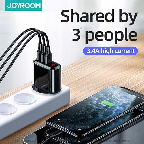 JOYROOM Leijing Series 3.4A Smart Digital Display Travel Charger - 3USB UK - BLACK JOYROOM Leijing Series 3.4A Smart Digital Display Travel Charger - 3USB UK - BLACK