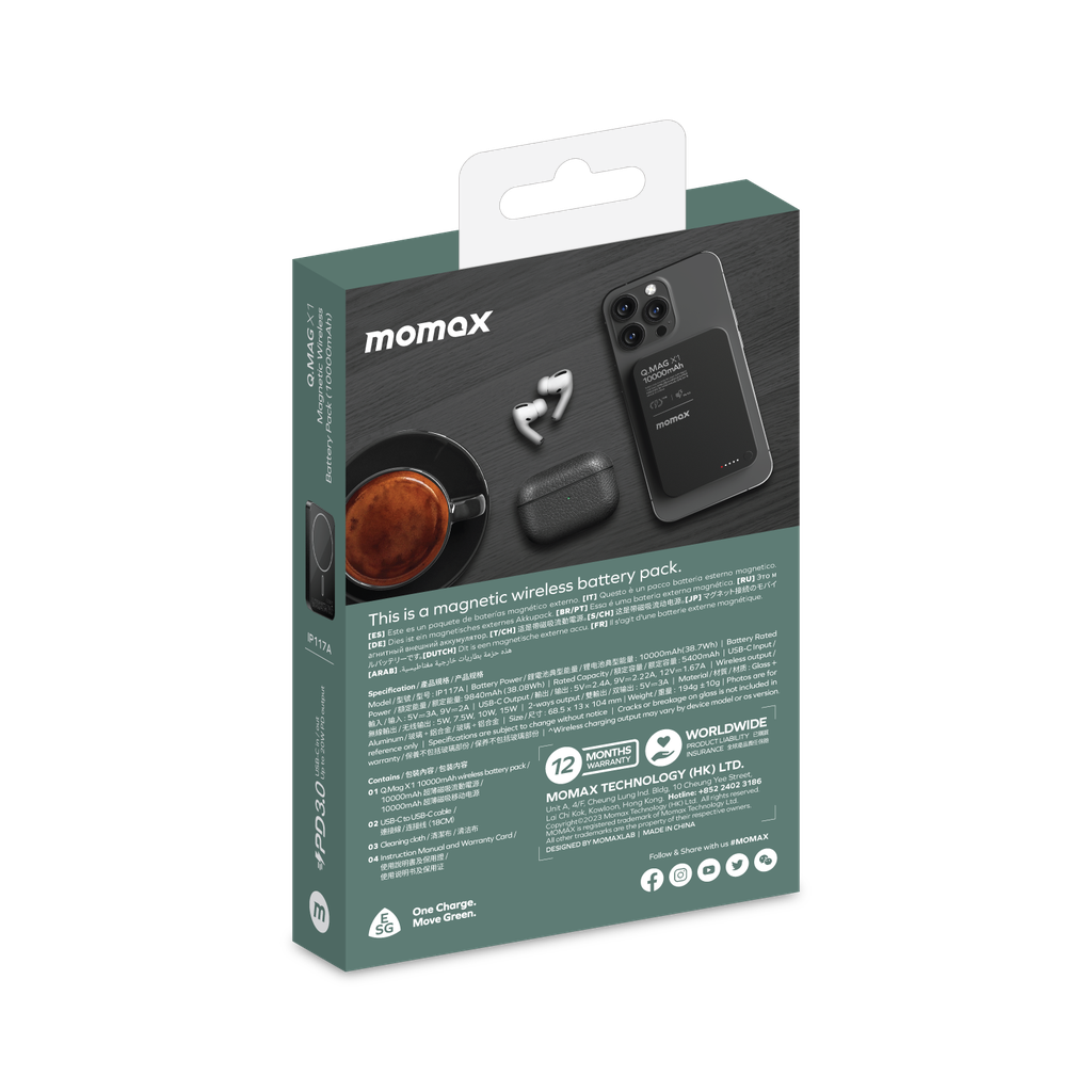 Momax Q.mag X1 10000mAh Gen2 15W Magsafe Wireless Power Bank Momax Q.mag X1 10000mAh Gen2 15W Magsafe Wireless Power Bank