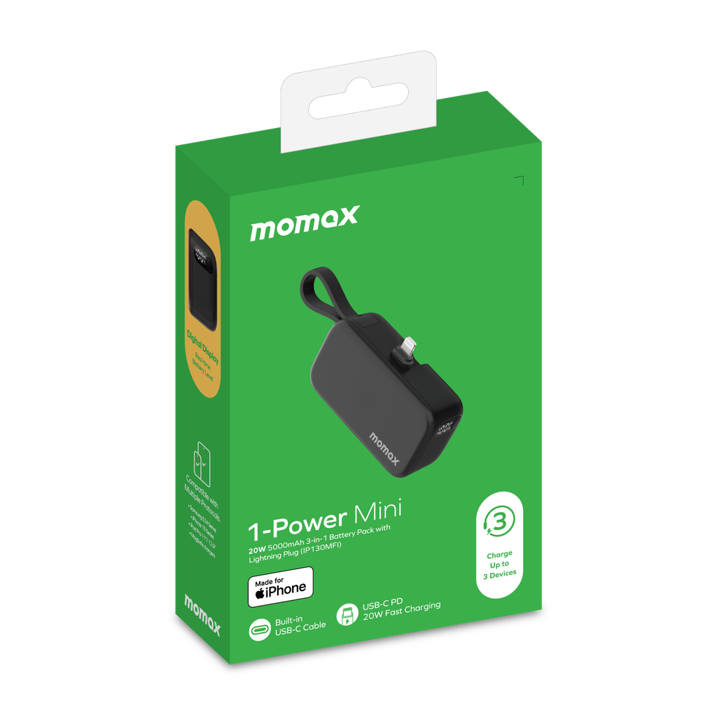 MOMAX 1-POWER MINI 5000mAh 3IN1 POWER BANK WITH LIGHTNING PLUG MOMAX 1-POWER MINI 5000mAh 3IN1 POWER BANK WITH LIGHTNING PLUG
