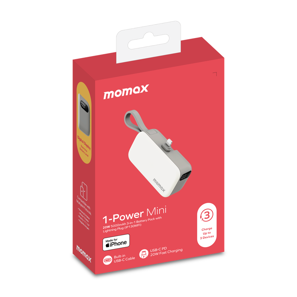 MOMAX 1-POWER MINI 5000mAh 3IN1 POWER BANK WITH LIGHTNING PLUG MOMAX 1-POWER MINI 5000mAh 3IN1 POWER BANK WITH LIGHTNING PLUG