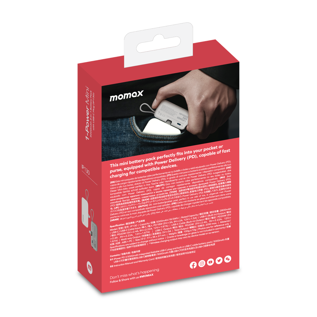MOMAX 1-POWER MINI 5000mAh 3IN1 POWER BANK WITH LIGHTNING PLUG MOMAX 1-POWER MINI 5000mAh 3IN1 POWER BANK WITH LIGHTNING PLUG