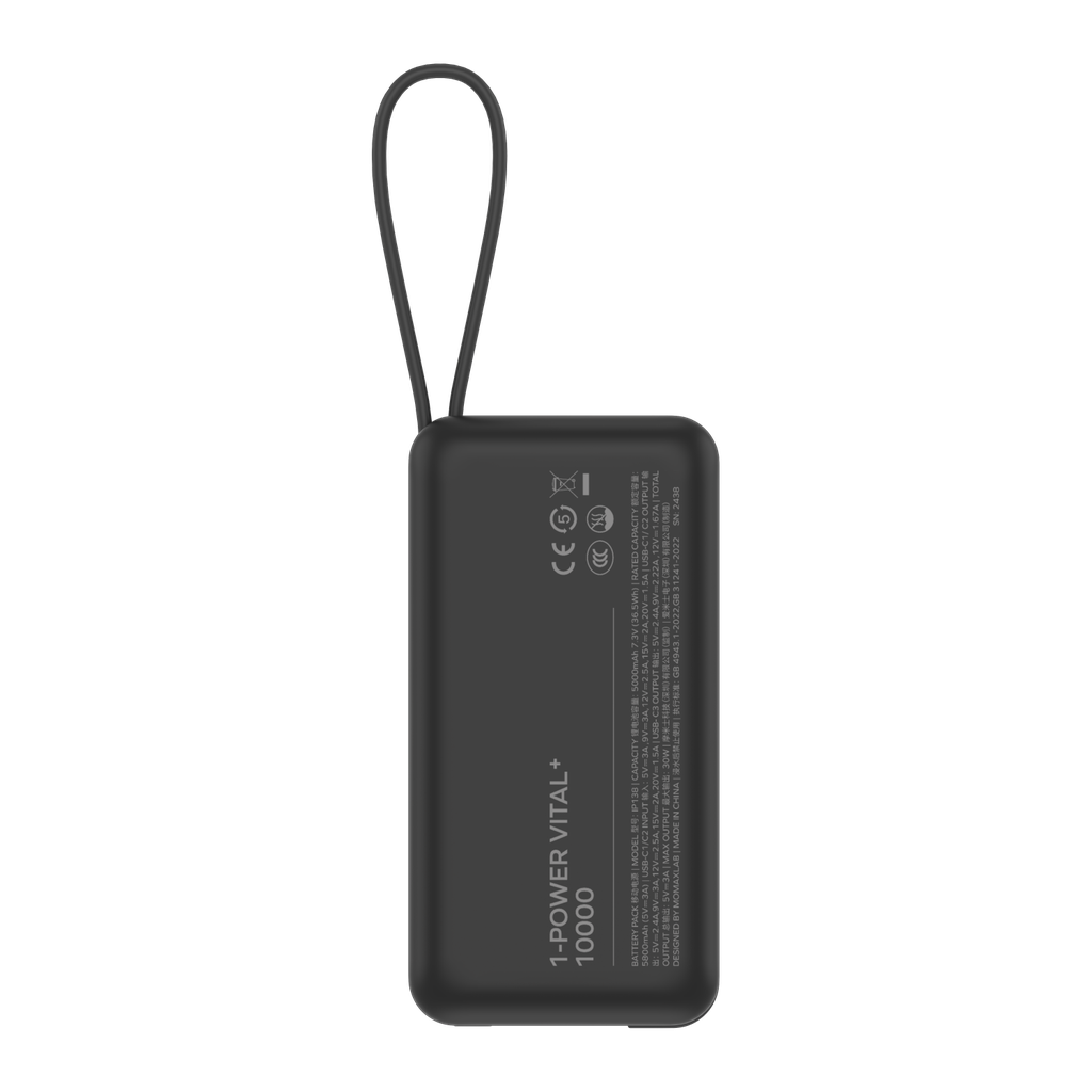 MOMAX 1-POWER VITAL+ 10000mAh POWER BANK WITH DUAL BUILT IN USB-C CABLE MOMAX 1-POWER VITAL+ 10000mAh POWER BANK WITH DUAL BUILT IN USB-C CABLE