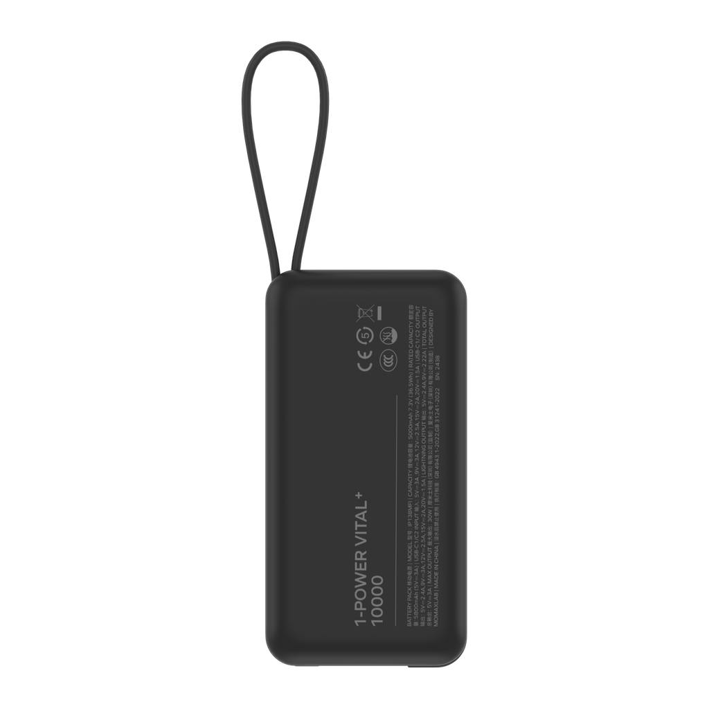 MOMAX 1-POWER VITAL+ 10000mAh POWER BANK WITH BUILT IN USB-C & LIGHTNING CABLE MOMAX 1-POWER VITAL+ 10000mAh POWER BANK WITH BUILT IN USB-C & LIGHTNING CABLE