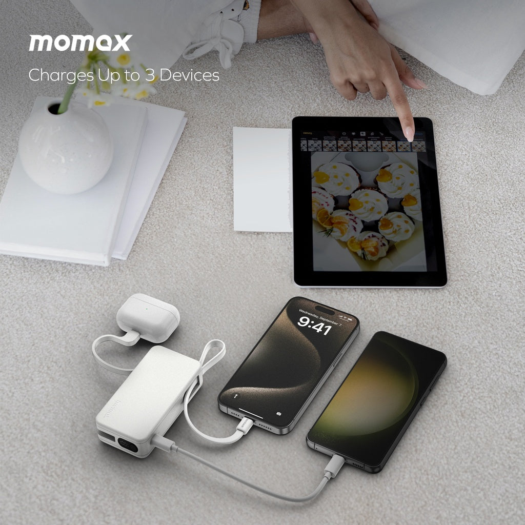 MOMAX 1-POWER VITAL+ 10000mAh POWER BANK WITH BUILT IN USB-C & LIGHTNING CABLE MOMAX 1-POWER VITAL+ 10000mAh POWER BANK WITH BUILT IN USB-C & LIGHTNING CABLE