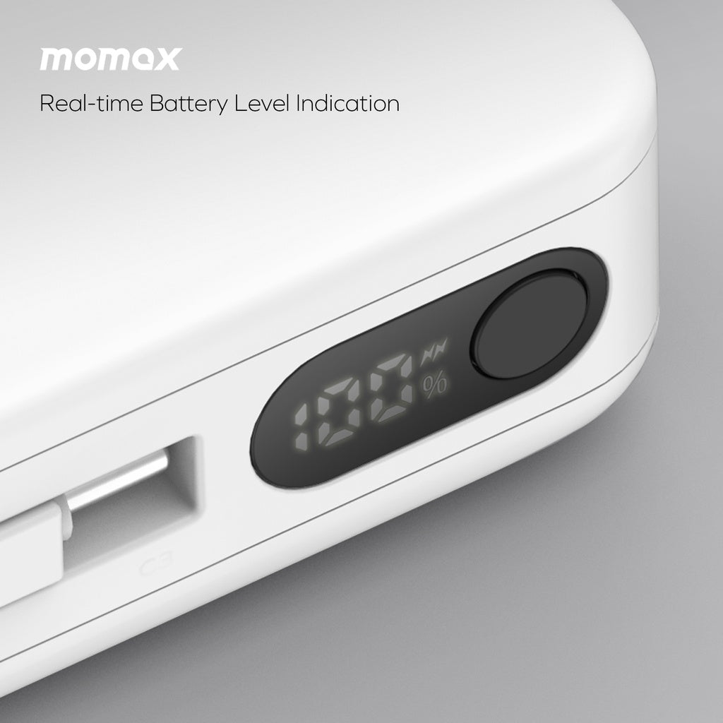 MOMAX 1-POWER VITAL+ 10000mAh POWER BANK WITH BUILT IN USB-C & LIGHTNING CABLE MOMAX 1-POWER VITAL+ 10000mAh POWER BANK WITH BUILT IN USB-C & LIGHTNING CABLE