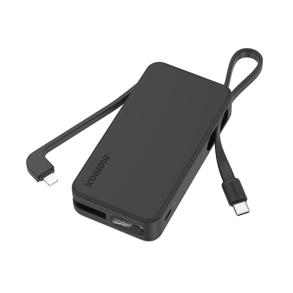 MOMAX 1-POWER VITAL+ 10000mAh POWER BANK WITH BUILT IN USB-C & LIGHTNING CABLE MOMAX 1-POWER VITAL+ 10000mAh POWER BANK WITH BUILT IN USB-C & LIGHTNING CABLE