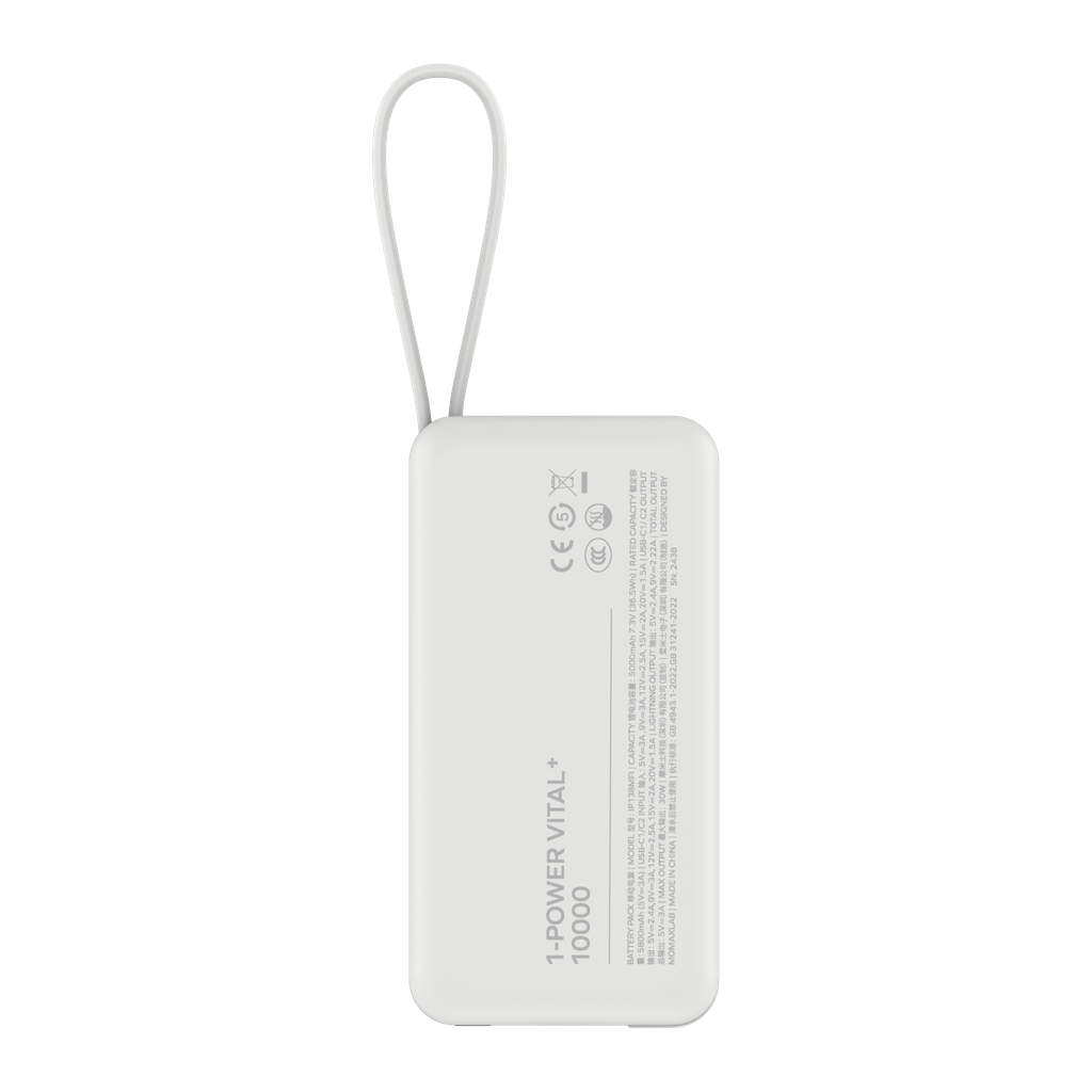 MOMAX 1-POWER VITAL+ 10000mAh POWER BANK WITH BUILT IN USB-C & LIGHTNING CABLE MOMAX 1-POWER VITAL+ 10000mAh POWER BANK WITH BUILT IN USB-C & LIGHTNING CABLE