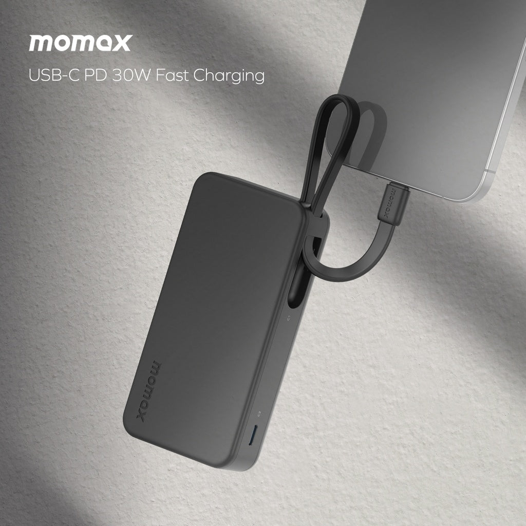 MOMAX 1-POWER VITAL+ 10000mAh POWER BANK WITH BUILT IN USB-C & LIGHTNING CABLE MOMAX 1-POWER VITAL+ 10000mAh POWER BANK WITH BUILT IN USB-C & LIGHTNING CABLE