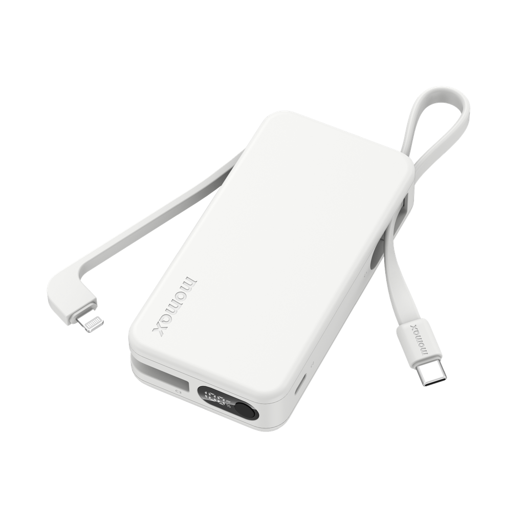 MOMAX 1-POWER VITAL+ 10000mAh POWER BANK WITH BUILT IN USB-C & LIGHTNING CABLE MOMAX 1-POWER VITAL+ 10000mAh POWER BANK WITH BUILT IN USB-C & LIGHTNING CABLE