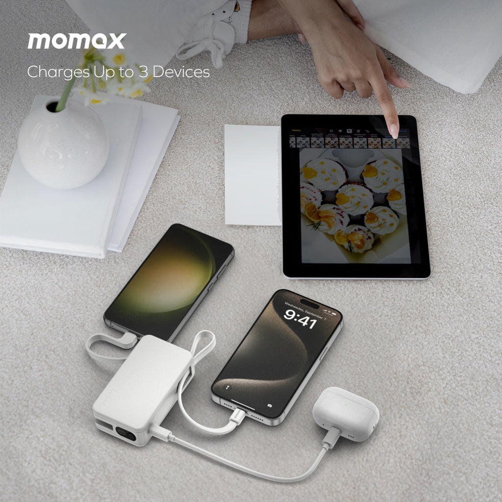 MOMAX 1-POWER VITAL+ 10000mAh POWER BANK WITH DUAL BUILT IN USB-C CABLE MOMAX 1-POWER VITAL+ 10000mAh POWER BANK WITH DUAL BUILT IN USB-C CABLE