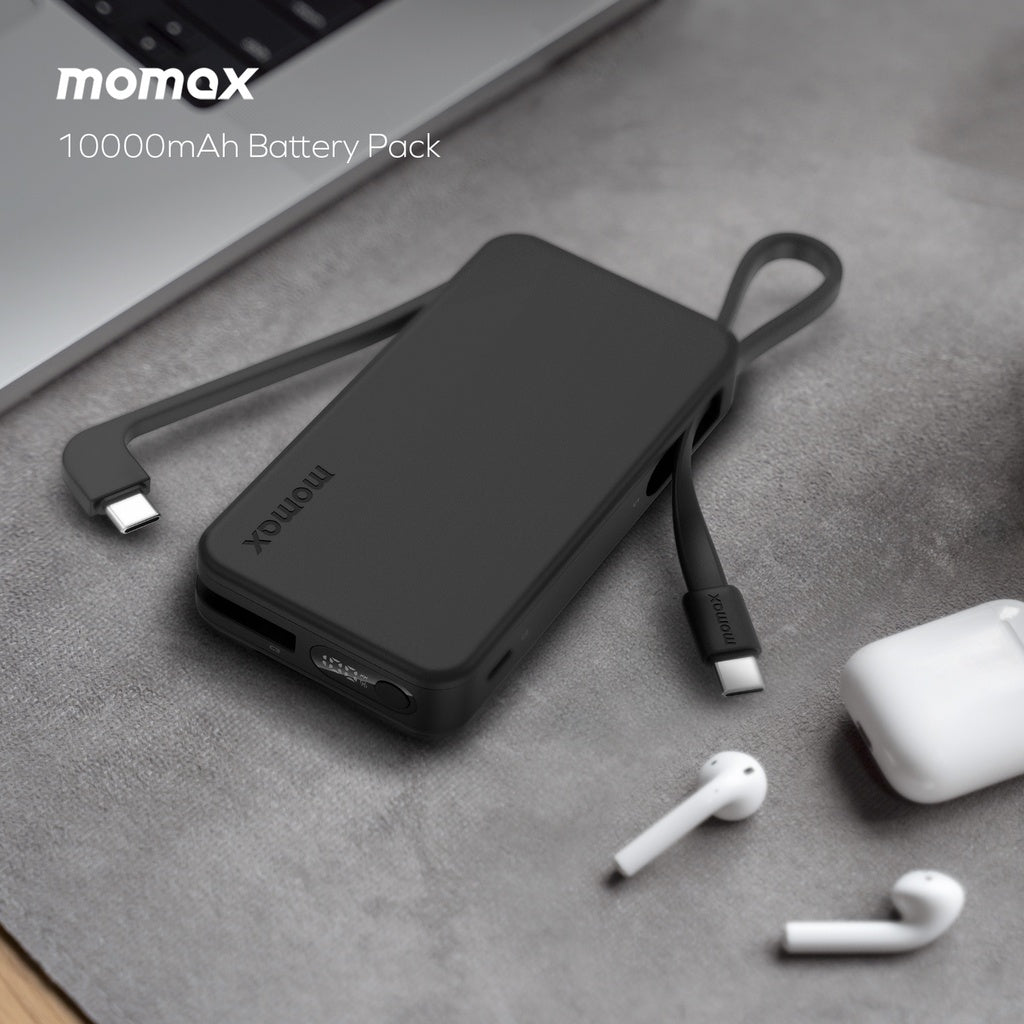 MOMAX 1-POWER VITAL+ 10000mAh POWER BANK WITH DUAL BUILT IN USB-C CABLE MOMAX 1-POWER VITAL+ 10000mAh POWER BANK WITH DUAL BUILT IN USB-C CABLE