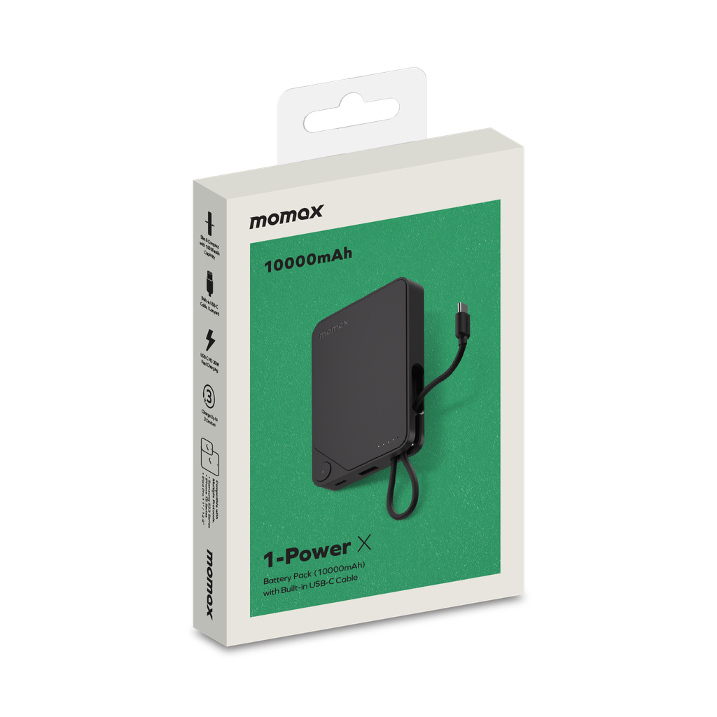 MOMAX 1-POWER X 10000mAh POWER BANK WITH BUILT-IN USB-C CABLE MOMAX 1-POWER X 10000mAh POWER BANK WITH BUILT-IN USB-C CABLE