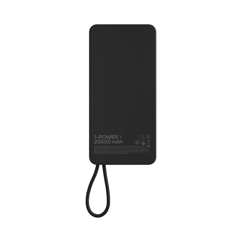 MOMAX 1-POWER X 20000mAh POWER BANK WITH BUILT-IN USB-C CABLE (Black) MOMAX 1-POWER X 20000mAh POWER BANK WITH BUILT-IN USB-C CABLE (Black)