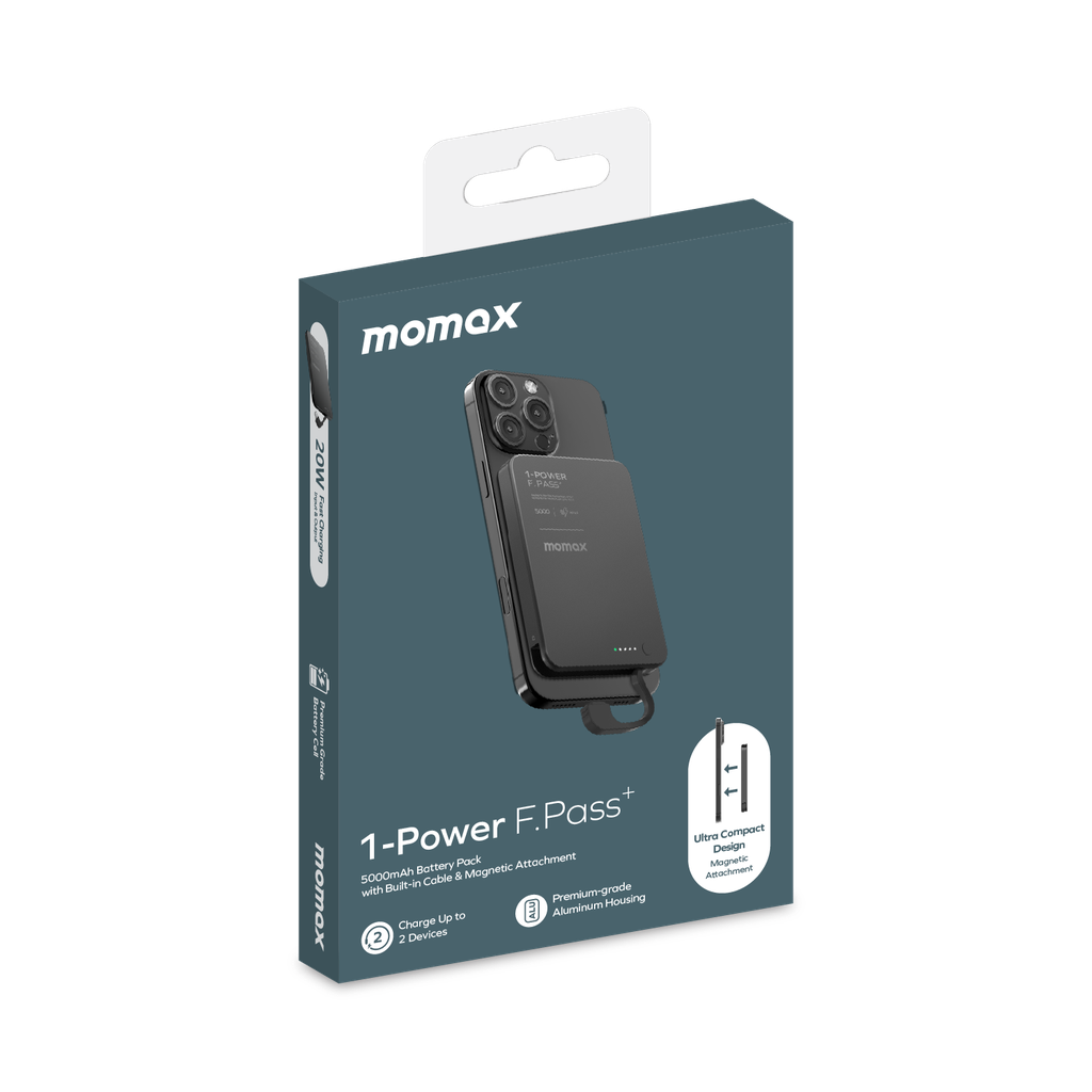 Momax 1-power F.pass+ 5000mah Power Bank With Built-in Cable & Magnetic Attachment Momax 1-power F.pass+ 5000mah Power Bank With Built-in Cable & Magnetic Attachment