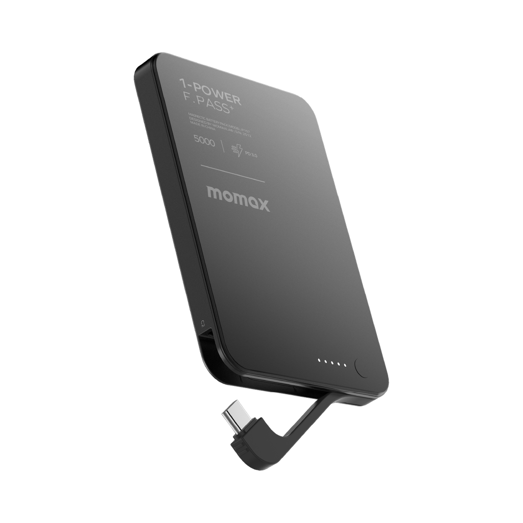 Momax 1-power F.pass+ 5000mah Power Bank With Built-in Cable & Magnetic Attachment Momax 1-power F.pass+ 5000mah Power Bank With Built-in Cable & Magnetic Attachment