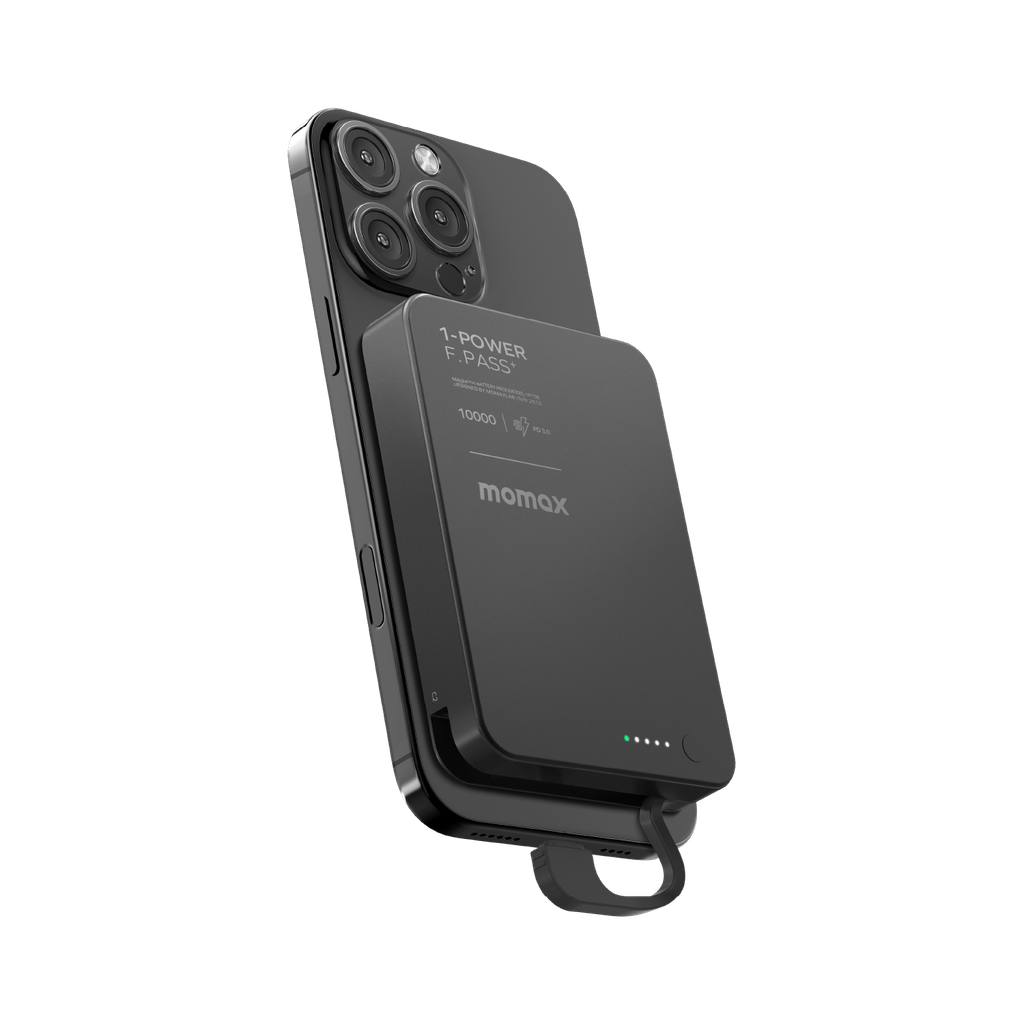 Momax 1-power F.pass+ 10000mah Power Bank With Built-in Cable & Magnetic Attachment Momax 1-power F.pass+ 10000mah Power Bank With Built-in Cable & Magnetic Attachment
