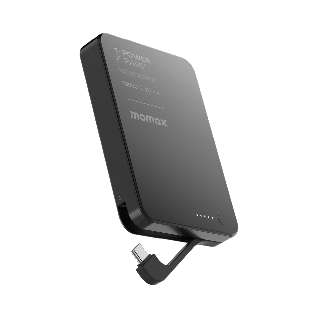 Momax 1-power F.pass+ 10000mah Power Bank With Built-in Cable & Magnetic Attachment Momax 1-power F.pass+ 10000mah Power Bank With Built-in Cable & Magnetic Attachment