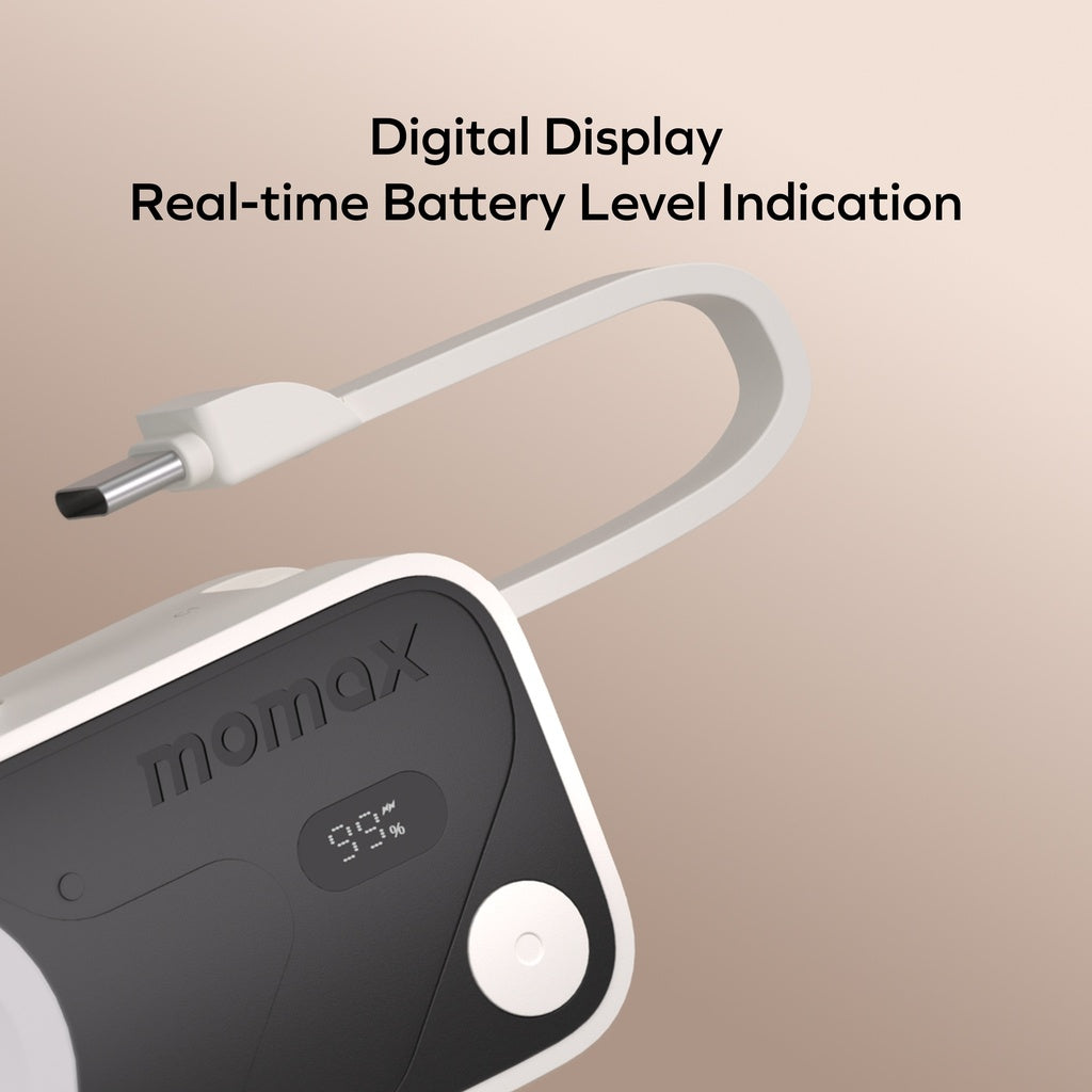 Momax 1-power X Pro Mini+ 5000mAh Integrated Foldable USB-C Plug & Built-in USB-C Cable Power Bank With Apple Watch Fast Charger Momax 1-power X Pro Mini+ 5000mAh Integrated Foldable USB-C Plug & Built-in USB-C Cable Power Bank With Apple Watch Fast Charger