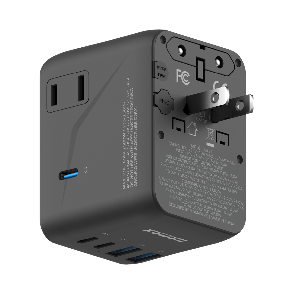 Momax 1-world2 45W 5 Port Dual Ac Travel Adaptor Momax 1-world2 45W 5 Port Dual Ac Travel Adaptor