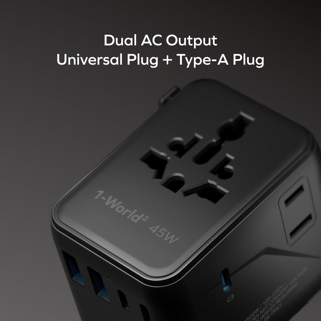 Momax 1-world2 45W 5 Port Dual Ac Travel Adaptor Momax 1-world2 45W 5 Port Dual Ac Travel Adaptor
