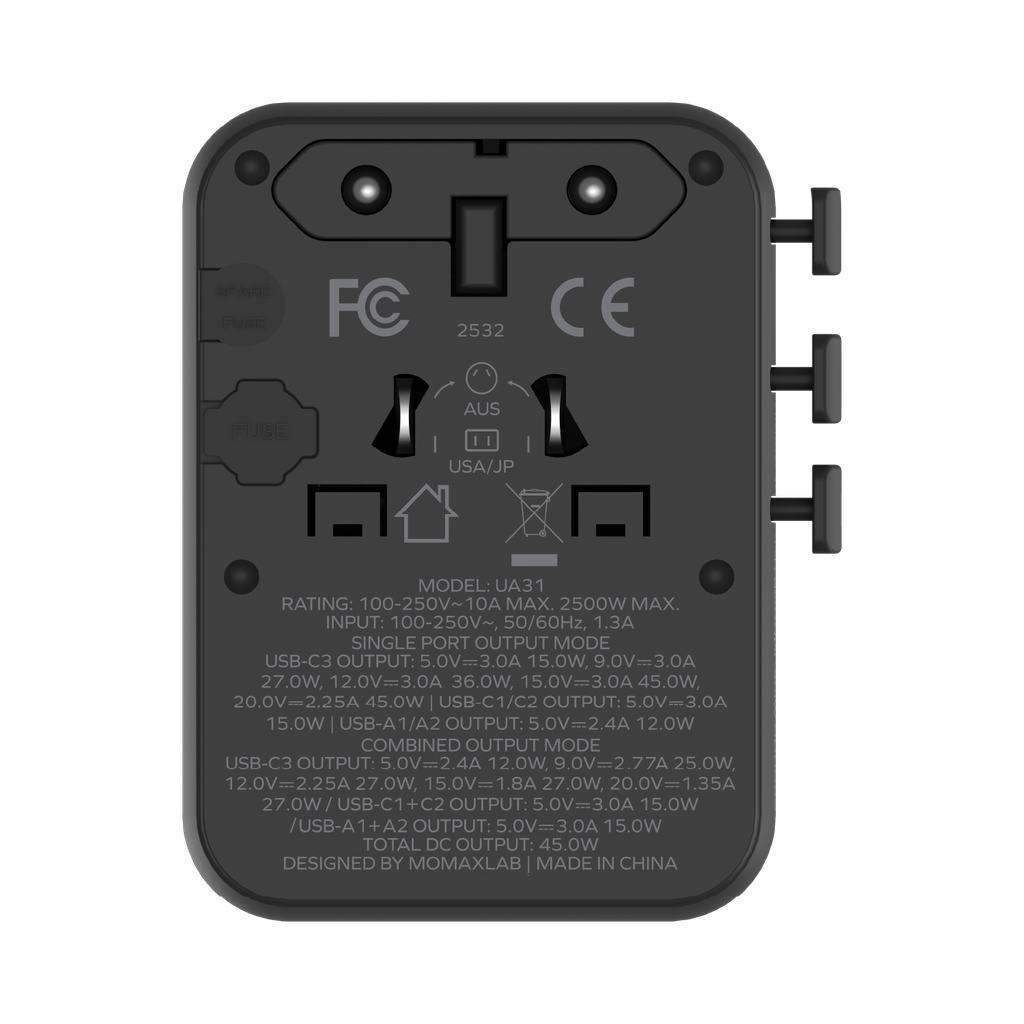 Momax 1-world2 45W 5 Port Dual Ac Travel Adaptor Momax 1-world2 45W 5 Port Dual Ac Travel Adaptor
