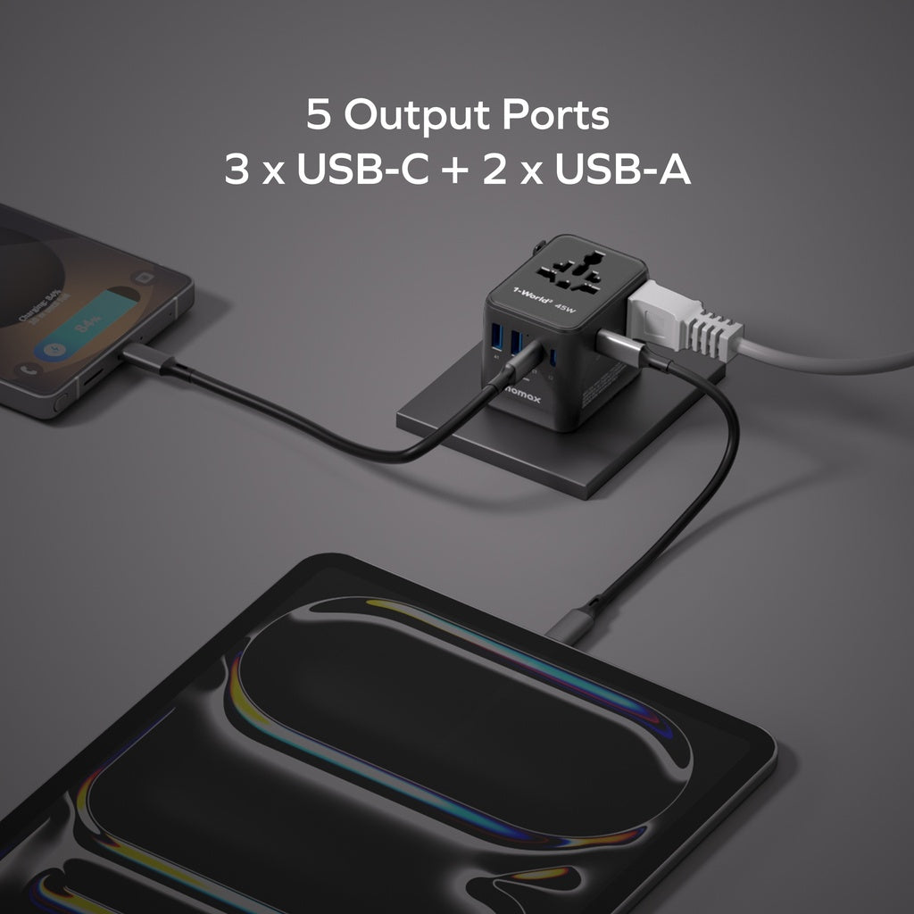 Momax 1-world2 45W 5 Port Dual Ac Travel Adaptor Momax 1-world2 45W 5 Port Dual Ac Travel Adaptor
