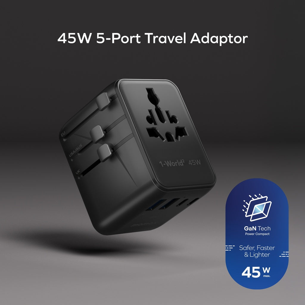 Momax 1-world2 45W 5 Port Dual Ac Travel Adaptor Momax 1-world2 45W 5 Port Dual Ac Travel Adaptor