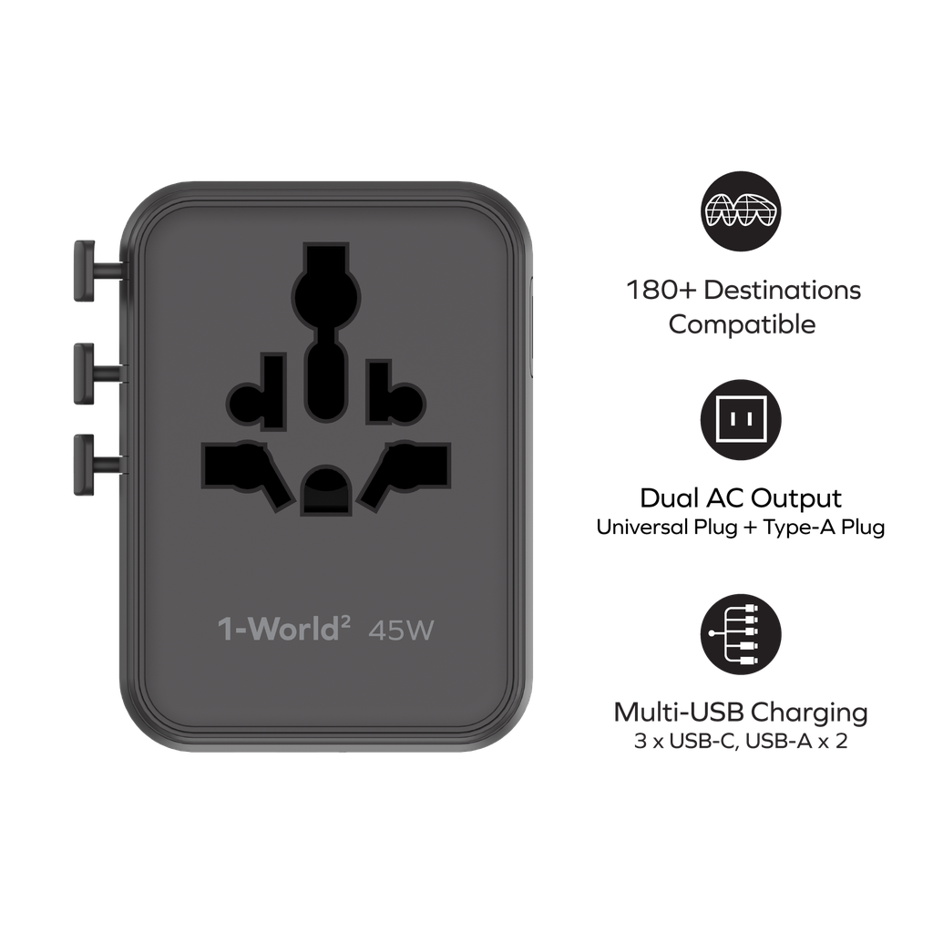 Momax 1-world2 45W 5 Port Dual Ac Travel Adaptor Momax 1-world2 45W 5 Port Dual Ac Travel Adaptor