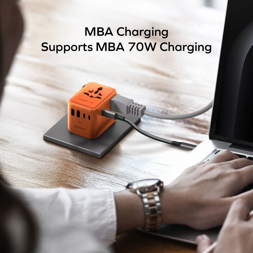Momax 1-world2 Gan 70W 5-port USB-C AC Travel Adaptor - Orange Momax 1-world2 Gan 70W 5-port USB-C AC Travel Adaptor - Orange