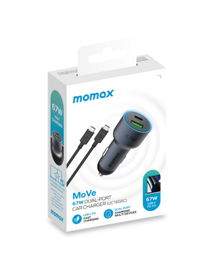 MOMAX MOVE 67W DUAL PORT CAR CHARGER+ 1MTR 100W C TO C CABLE - ALAMAT