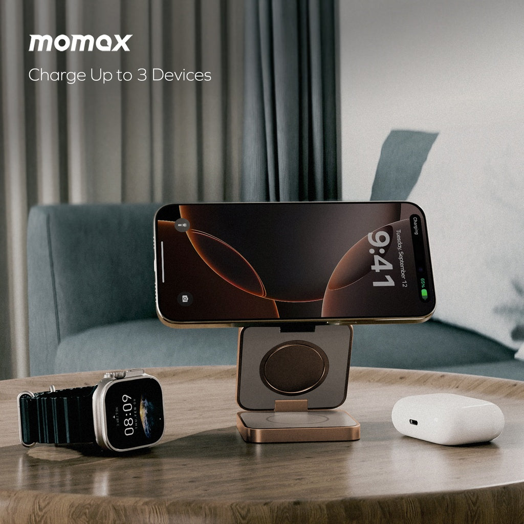 MOMAX Q2 MAG GO Qi 2 15W 3IN1 MAGNETIC WIRELESS CHARGING STAND MOMAX Q2 MAG GO Qi 2 15W 3IN1 MAGNETIC WIRELESS CHARGING STAND