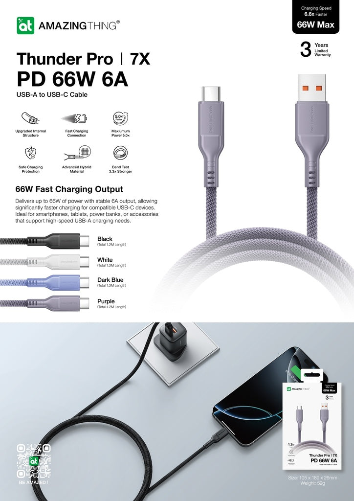 Amazingthing Thunder Pro I 7X USB-C to USB-A 66W 1.2m Cable Amazingthing Thunder Pro I 7X USB-C to USB-A 66W 1.2m Cable