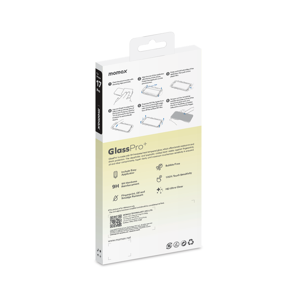 Momax Iphone 17 Pro 6.3 3D Fully Covered Clear Glass Momax Iphone 17 Pro 6.3 3D Fully Covered Clear Glass