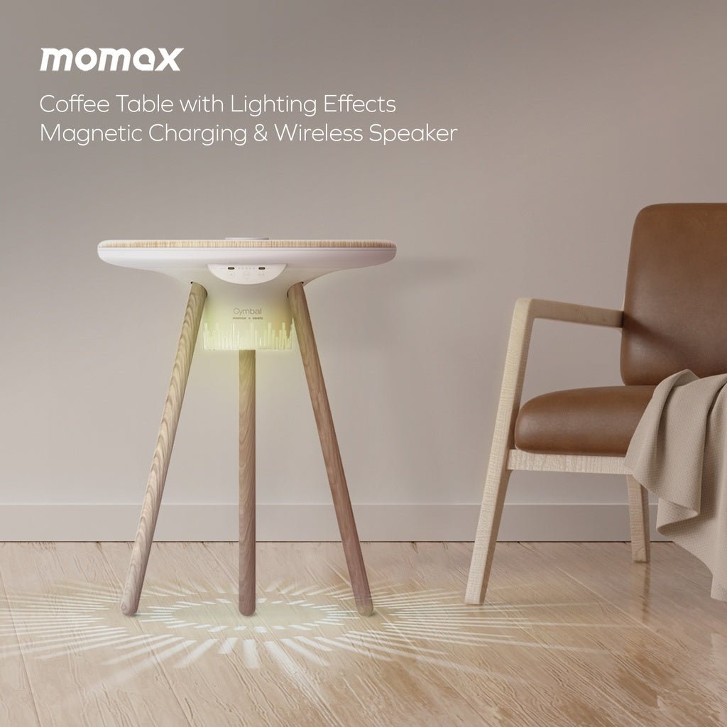 MOMAX CYMBAL COFFEE TABLE WITH LIGHTING EFFECTS , MAGNETIC CHARGING & WIRELESS SPEAKER MOMAX CYMBAL COFFEE TABLE WITH LIGHTING EFFECTS , MAGNETIC CHARGING & WIRELESS SPEAKER