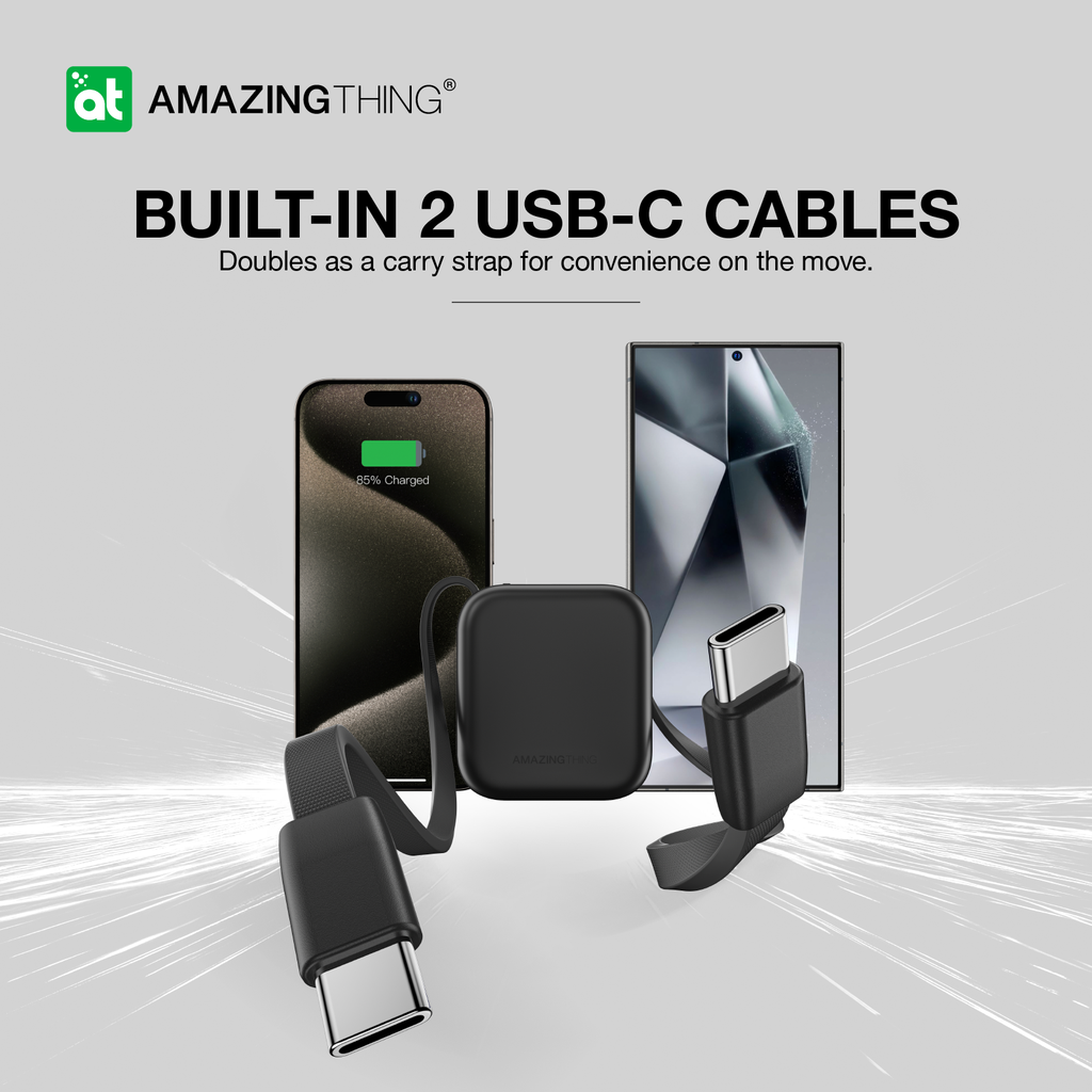 AMAZING THING THUNDER GO 10000mAh POWER BANK WITH BUILT-IN 2 USB-C CABLES AMAZING THING THUNDER GO 10000mAh POWER BANK WITH BUILT-IN 2 USB-C CABLES
