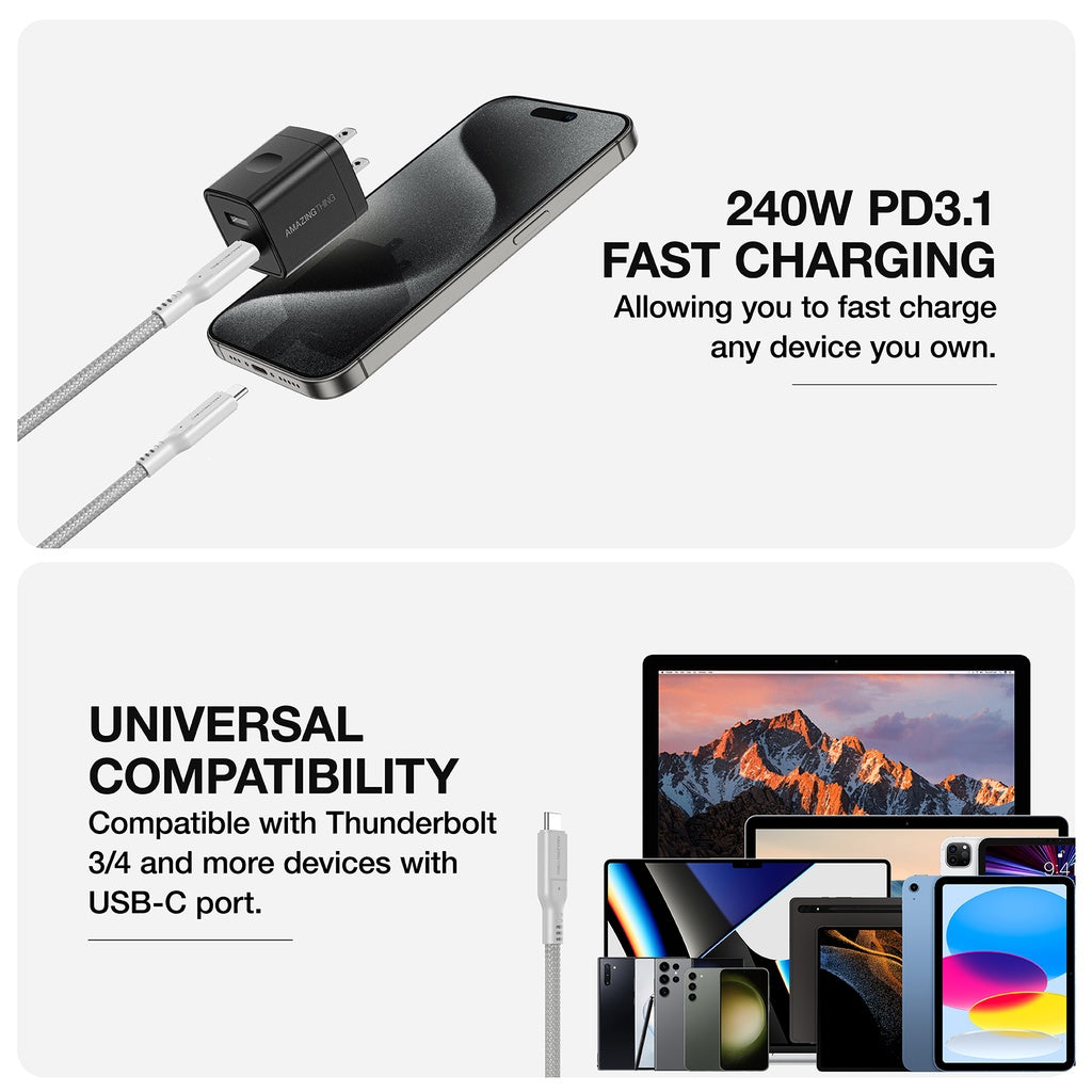 AMAZING THING THUNDER PRO USB-C TO USB-C 5.0A 240W GEN2 1.2M CABLE AMAZING THING THUNDER PRO USB-C TO USB-C 5.0A 240W GEN2 1.2M CABLE