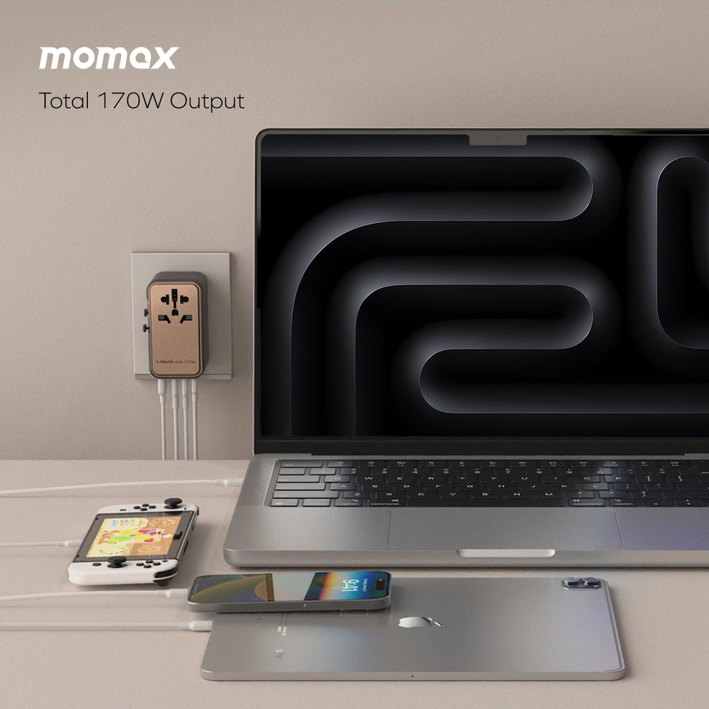 MOMAX 1-WORLD 170W GAN 4 PORT TRAVEL ADAPTER MOMAX 1-WORLD 170W GAN 4 PORT TRAVEL ADAPTER