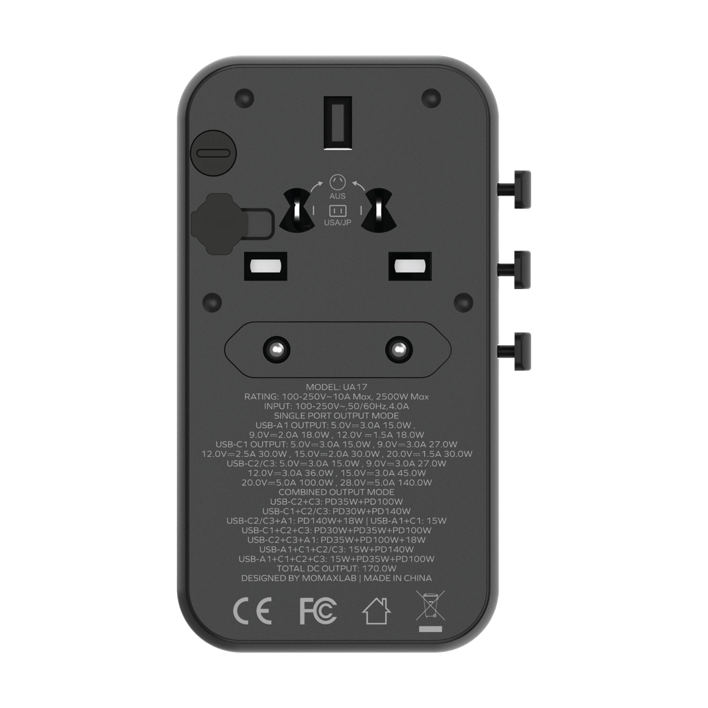 MOMAX 1-WORLD 170W GAN 4 PORT TRAVEL ADAPTER MOMAX 1-WORLD 170W GAN 4 PORT TRAVEL ADAPTER