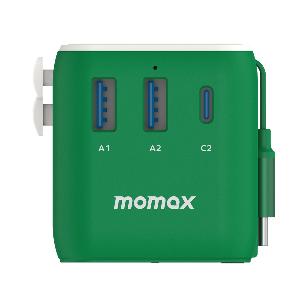 MOMAX 1-WORLD 25W 3 PORT WITH BUILT-IN USB-C CABLE AC TRAVEL ADAPTOR MOMAX 1-WORLD 25W 3 PORT WITH BUILT-IN USB-C CABLE AC TRAVEL ADAPTOR