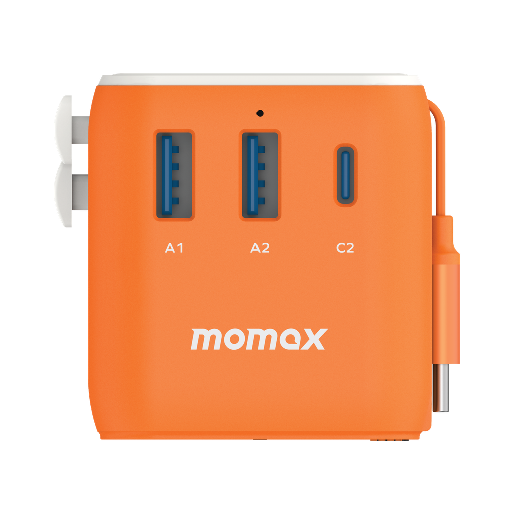 MOMAX 1-WORLD 25W 3 PORT WITH BUILT-IN USB-C CABLE AC TRAVEL ADAPTOR MOMAX 1-WORLD 25W 3 PORT WITH BUILT-IN USB-C CABLE AC TRAVEL ADAPTOR
