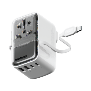 MOMAX 1-WORLD FLOW 35W 4 PORT WITH BUILT-IN USB-C CABLE TRAVEL ADAPTOR (Whte) - ALAMAT