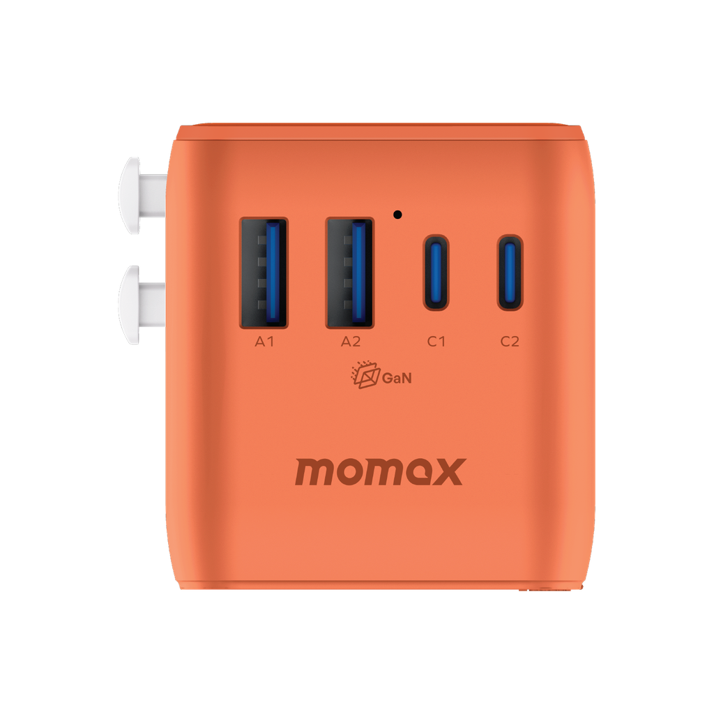 Momax 1-world2 Gan 70W 5-port USB-C AC Travel Adaptor - Orange Momax 1-world2 Gan 70W 5-port USB-C AC Travel Adaptor - Orange