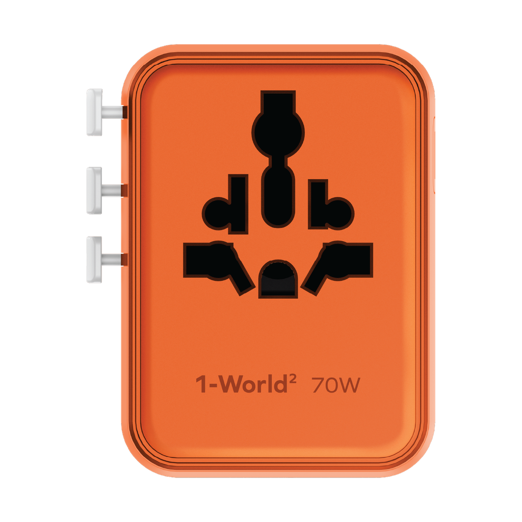 Momax 1-world2 Gan 70W 5-port USB-C AC Travel Adaptor - Orange Momax 1-world2 Gan 70W 5-port USB-C AC Travel Adaptor - Orange